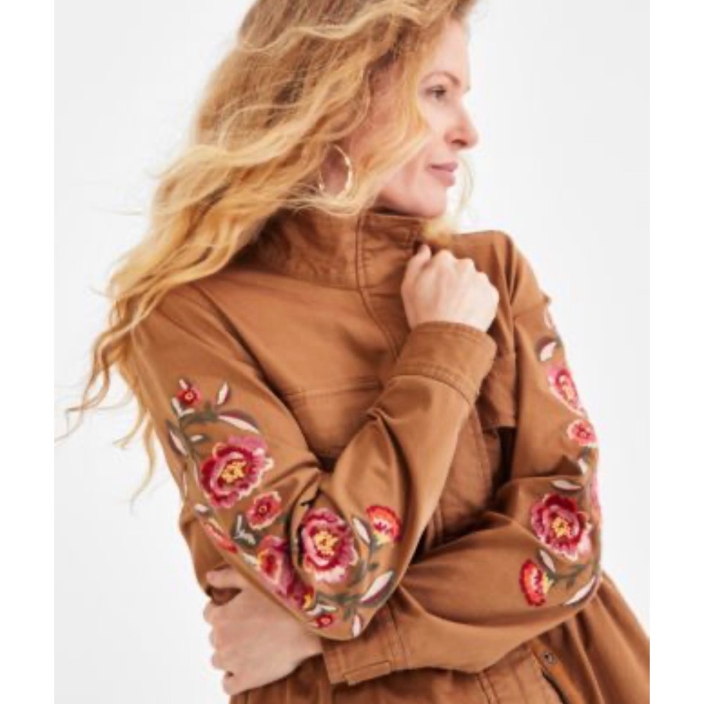 Style & Co Petite Embroidered-Sleeve Field Jacket Floral Women's Size Petite SM